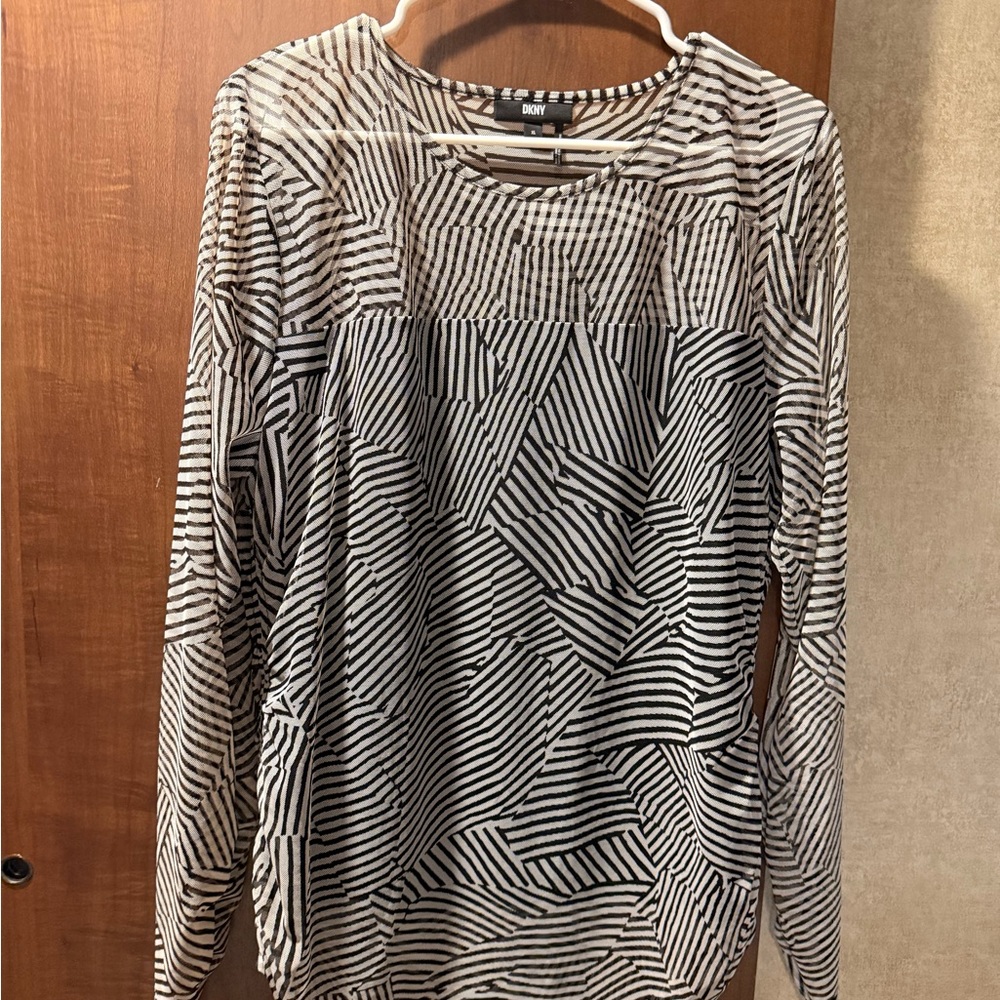 DKNY Geometric Black and White Long Sleeve Top